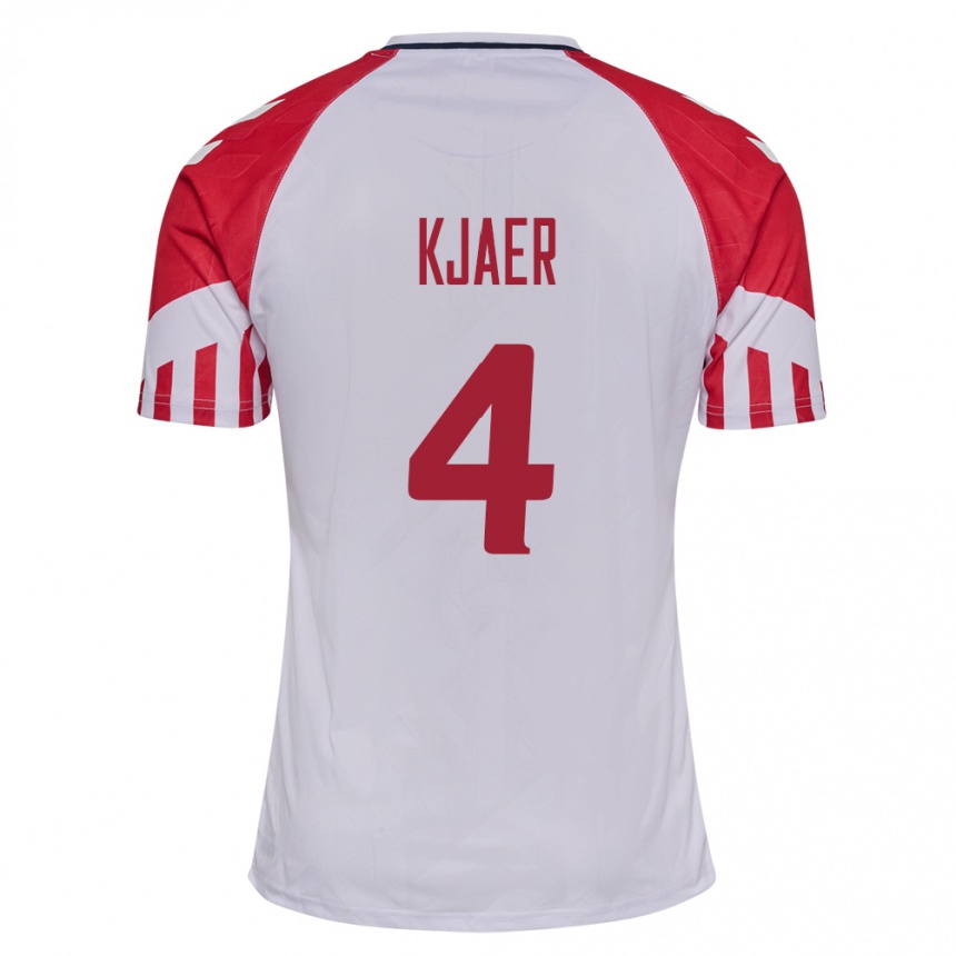 Damen Fußball Dänische Simon Kjaer #4 Weiß Auswärtstrikot Trikot 24-26 T-Shirt Luxemburg