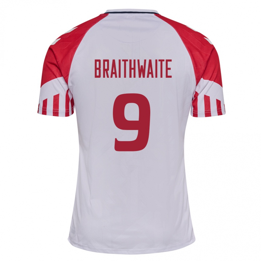 Damen Fußball Dänische Martin Braithwaite #9 Weiß Auswärtstrikot Trikot 24-26 T-Shirt Luxemburg