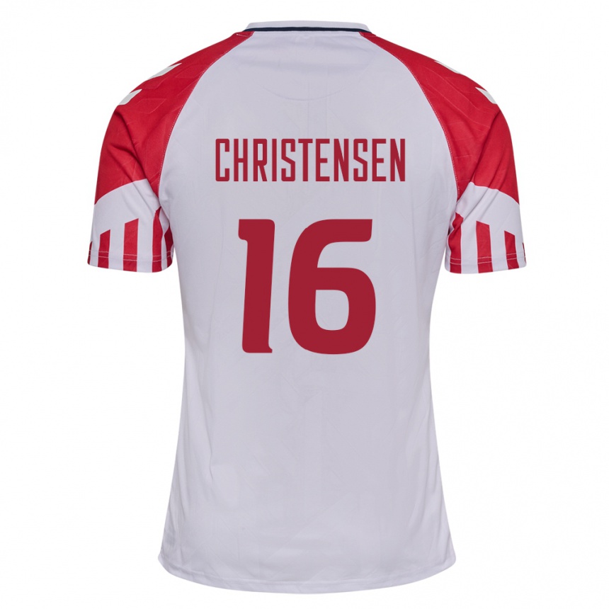 Damen Fußball Dänische Oliver Christensen #16 Weiß Auswärtstrikot Trikot 24-26 T-Shirt Luxemburg