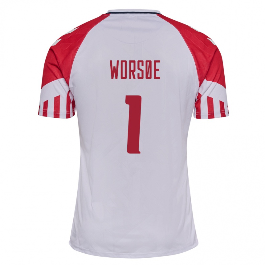 Damen Fußball Dänische Laura Worsoe #1 Weiß Auswärtstrikot Trikot 24-26 T-Shirt Luxemburg