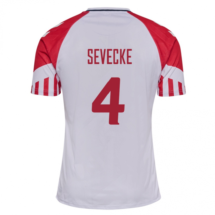 Damen Fußball Dänische Rikke Sevecke #4 Weiß Auswärtstrikot Trikot 24-26 T-Shirt Luxemburg