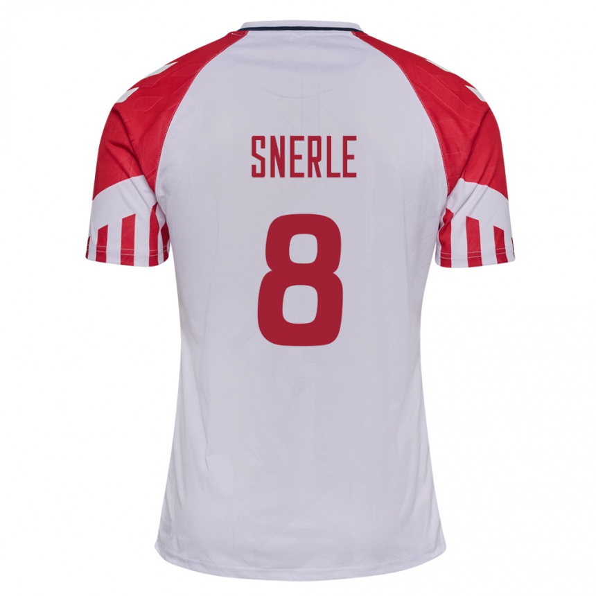 Damen Fußball Dänische Emma Snerle #8 Weiß Auswärtstrikot Trikot 24-26 T-Shirt Luxemburg