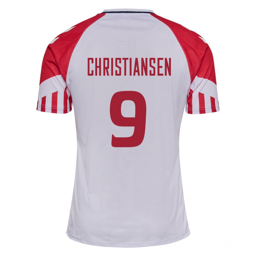 Damen Fußball Dänische Nanna Christiansen #9 Weiß Auswärtstrikot Trikot 24-26 T-Shirt Luxemburg
