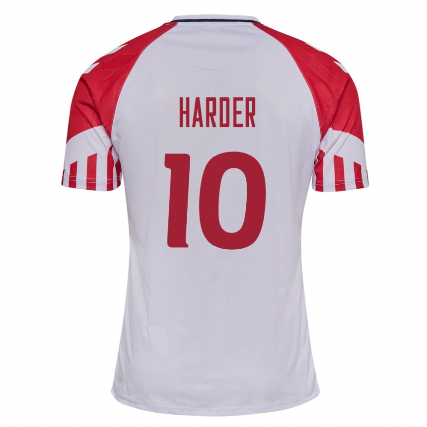 Damen Fußball Dänische Pernille Harder #10 Weiß Auswärtstrikot Trikot 24-26 T-Shirt Luxemburg