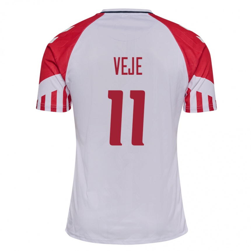 Damen Fußball Dänische Katrine Veje #11 Weiß Auswärtstrikot Trikot 24-26 T-Shirt Luxemburg