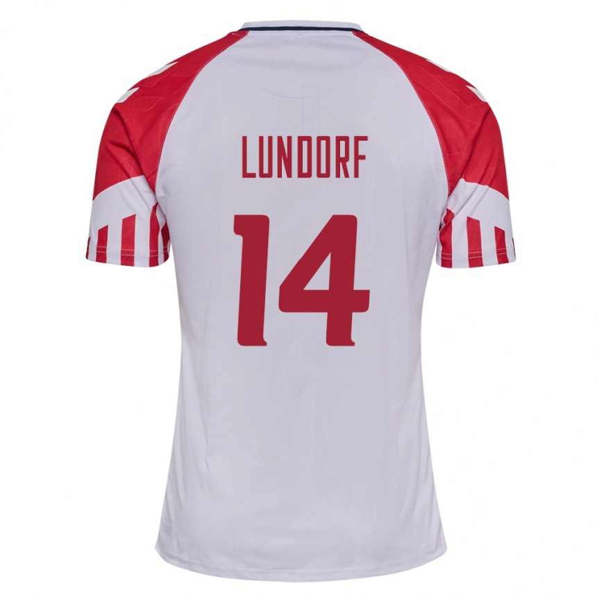 Damen Fußball Dänische Matilde Lundorf #14 Weiß Auswärtstrikot Trikot 24-26 T-Shirt Luxemburg