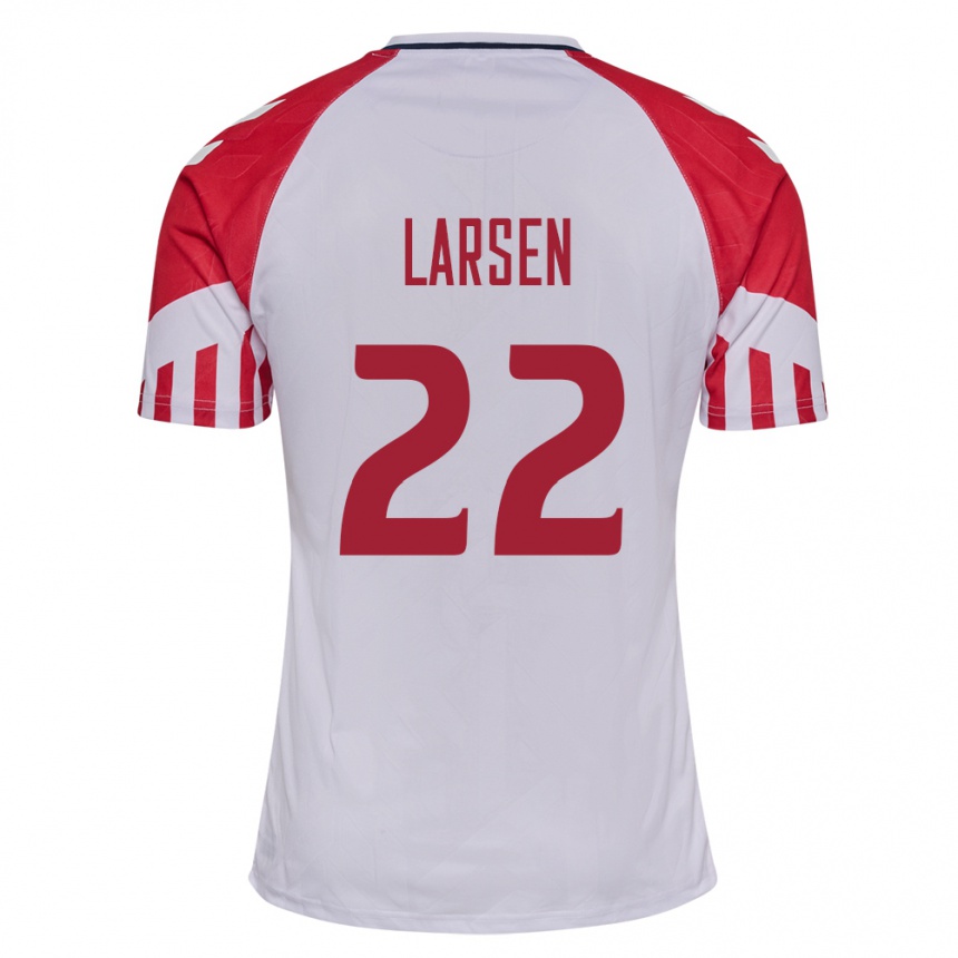 Damen Fußball Dänische Kathrine Larsen #22 Weiß Auswärtstrikot Trikot 24-26 T-Shirt Luxemburg