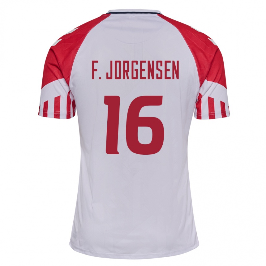 Damen Fußball Dänische Filip Jorgensen #16 Weiß Auswärtstrikot Trikot 24-26 T-Shirt Luxemburg