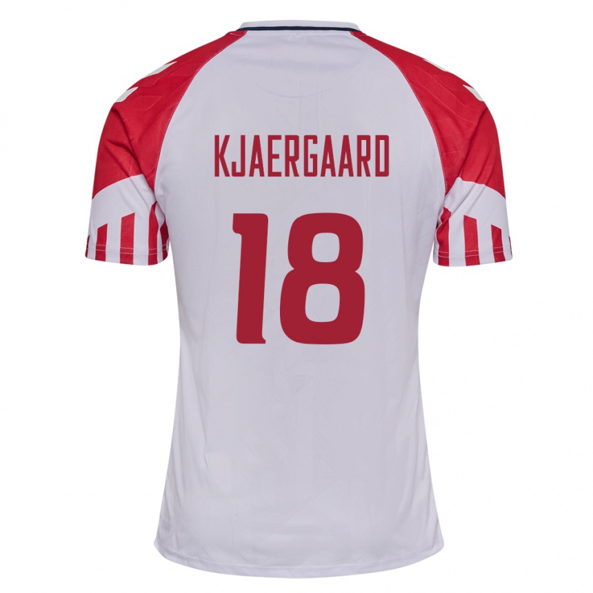 Damen Fußball Dänische Maurits Kjaergaard #18 Weiß Auswärtstrikot Trikot 24-26 T-Shirt Luxemburg