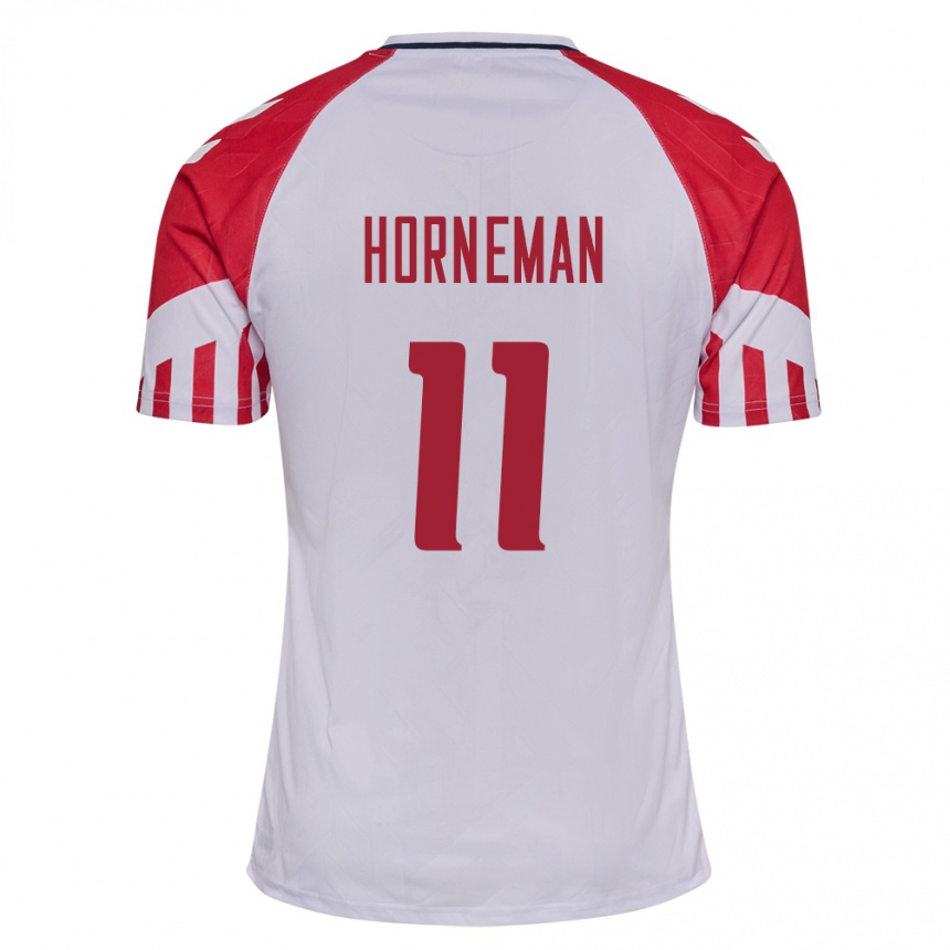 Damen Fußball Dänische Charly Horneman #11 Weiß Auswärtstrikot Trikot 24-26 T-Shirt Luxemburg