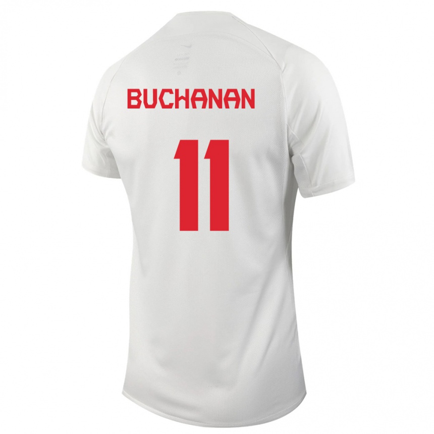 Damen Fußball Kanadische Tajon Buchanan #11 Weiß Auswärtstrikot Trikot 24-26 T-Shirt Luxemburg