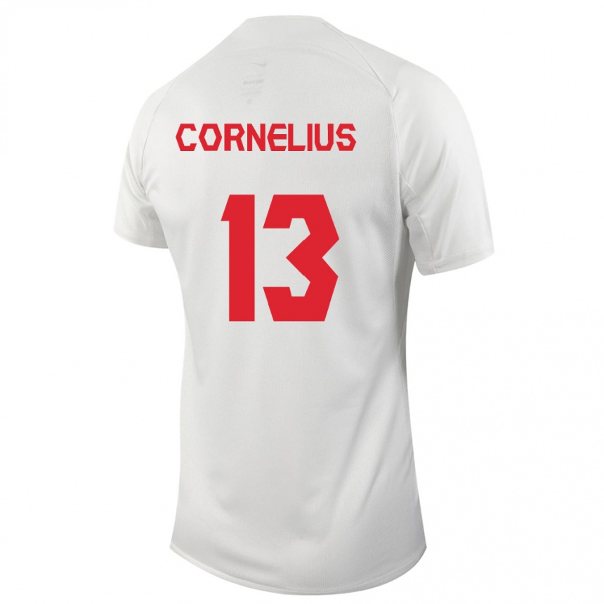 Damen Fußball Kanadische Derek Cornelius #13 Weiß Auswärtstrikot Trikot 24-26 T-Shirt Luxemburg