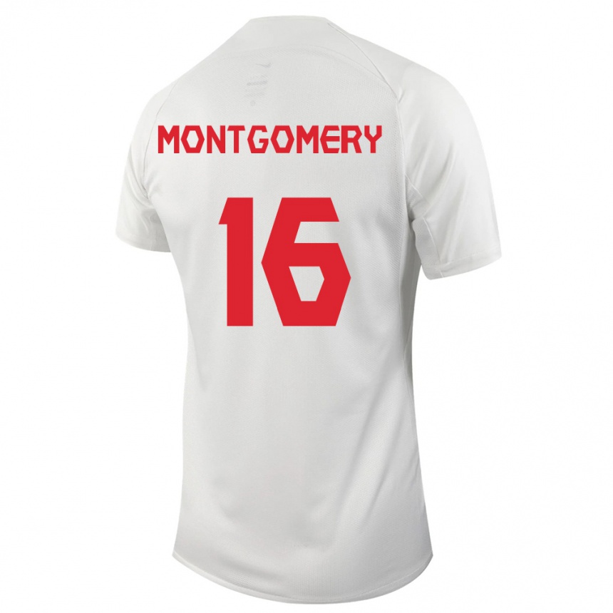Damen Fußball Kanadische Callum Montgomery #16 Weiß Auswärtstrikot Trikot 24-26 T-Shirt Luxemburg