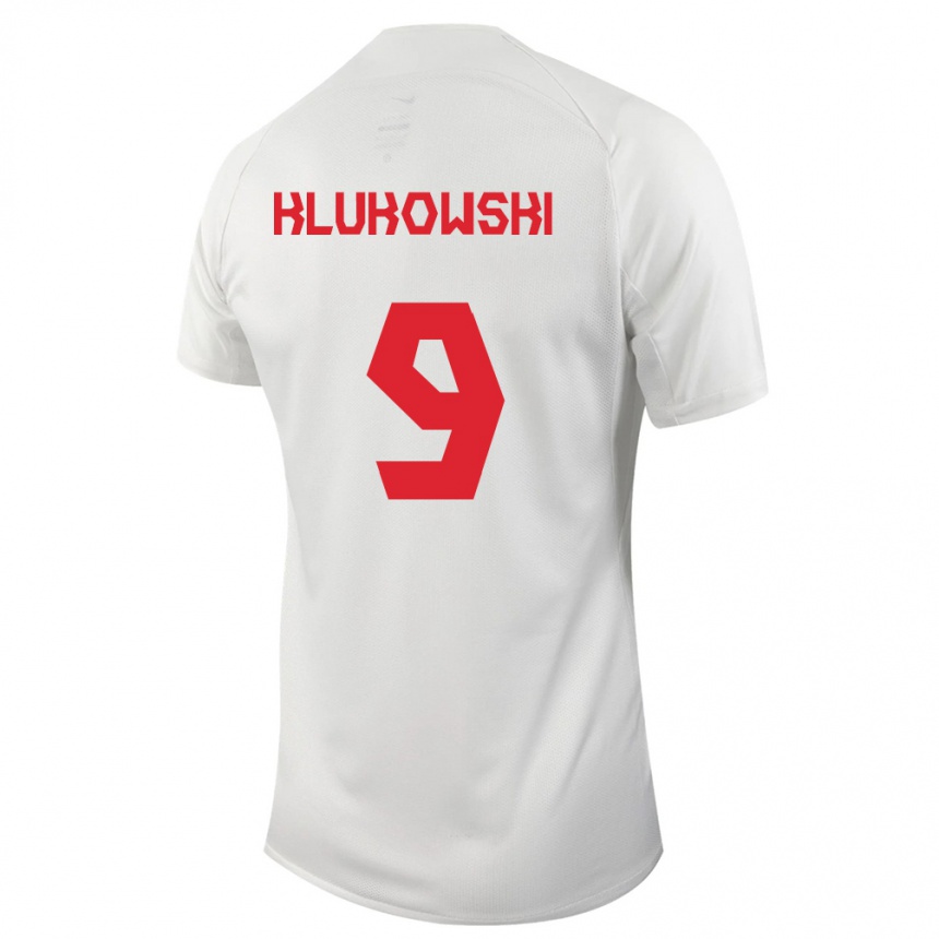 Damen Fußball Kanadische Antoni Klukowski #9 Weiß Auswärtstrikot Trikot 24-26 T-Shirt Luxemburg