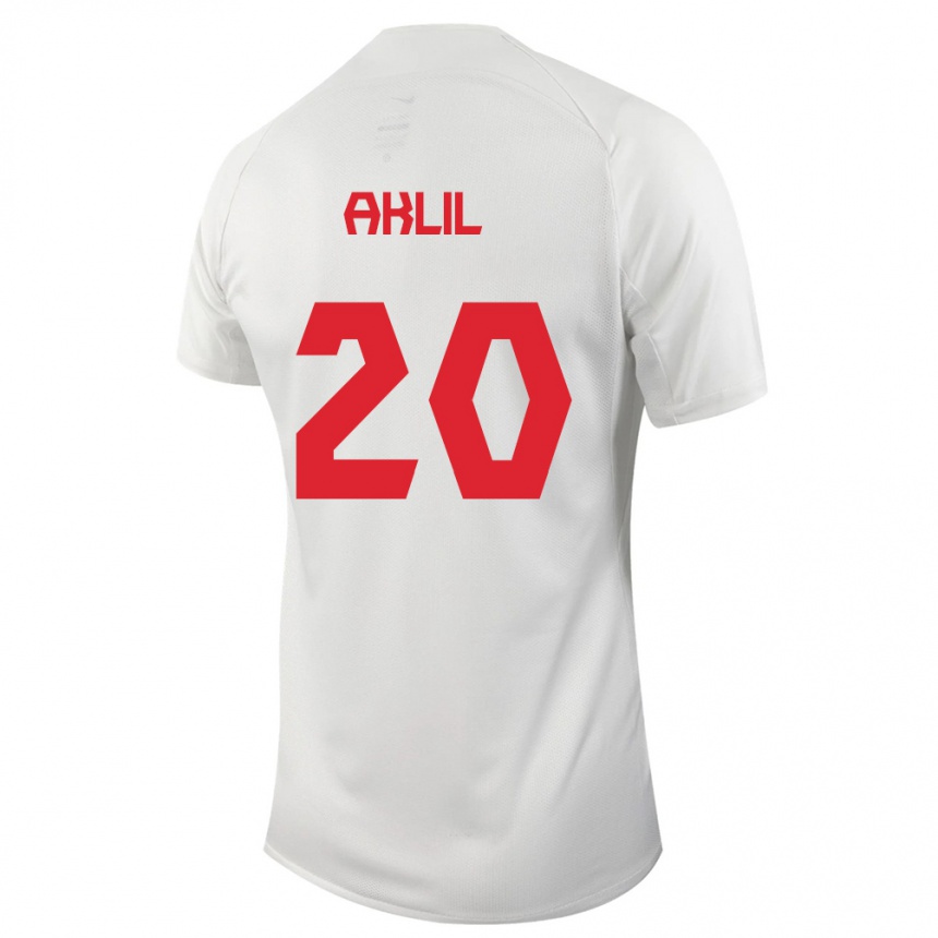 Damen Fußball Kanadische Lino Aklil #20 Weiß Auswärtstrikot Trikot 24-26 T-Shirt Luxemburg
