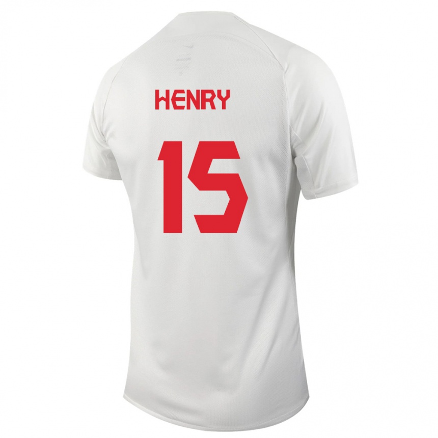 Damen Fußball Kanadische Doneil Henry #15 Weiß Auswärtstrikot Trikot 24-26 T-Shirt Luxemburg
