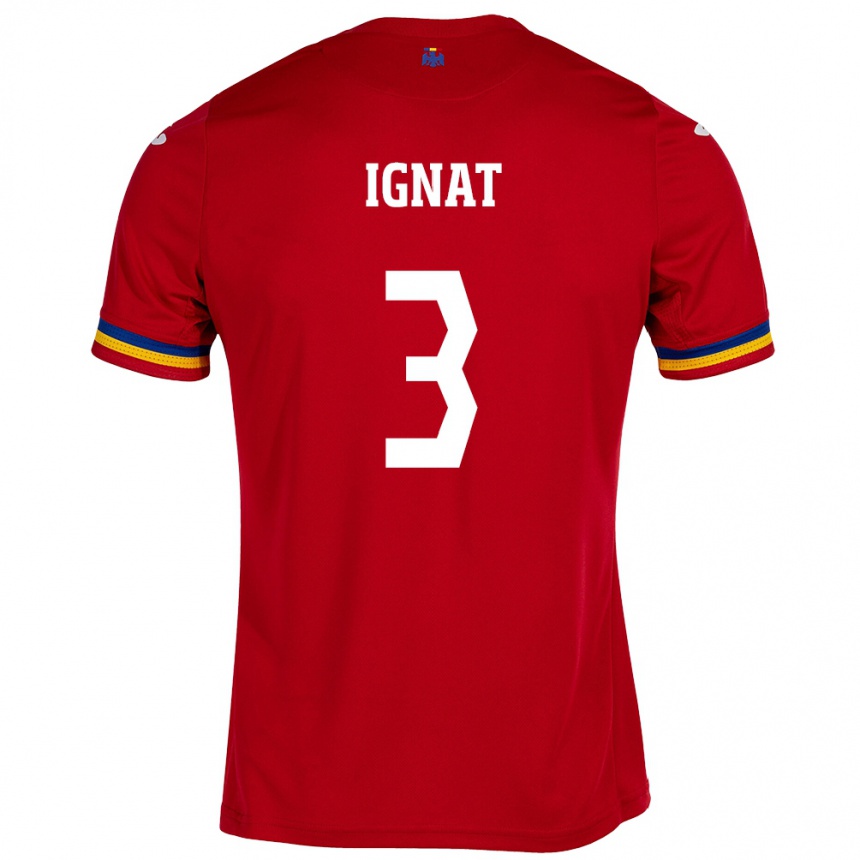Damen Fußball Rumänische Cristian Ignat #3 Rot Auswärtstrikot Trikot 24-26 T-Shirt Luxemburg
