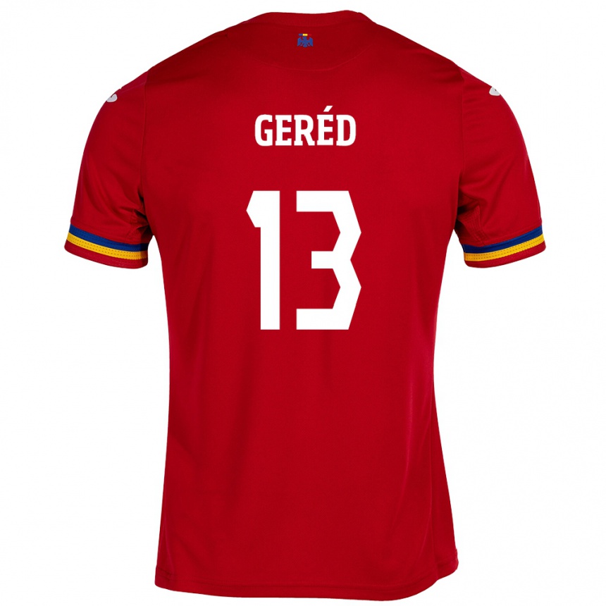Damen Fußball Rumänische Erika Geréd #13 Rot Auswärtstrikot Trikot 24-26 T-Shirt Luxemburg