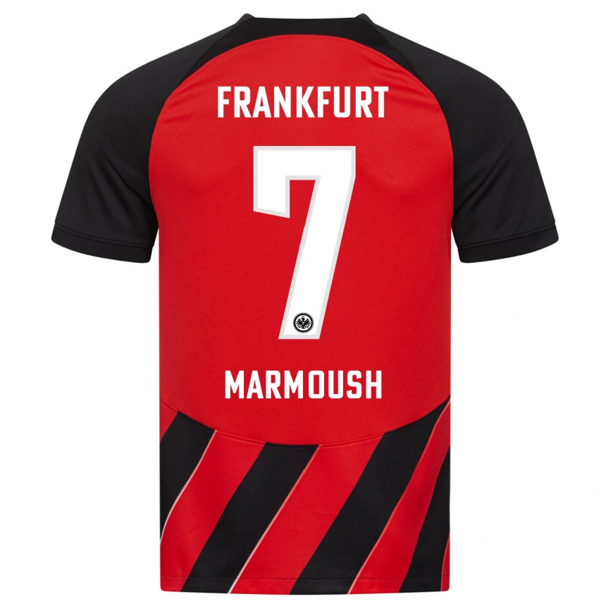 Kinder Fußball Omar Marmoush #7 Rot Schwarz Heimtrikot Trikot 2023/24 T-Shirt Luxemburg