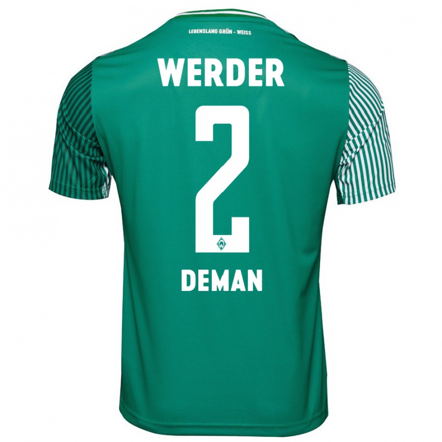Kinder Fußball Olivier Deman #2 Grün Heimtrikot Trikot 2023/24 T-Shirt Luxemburg