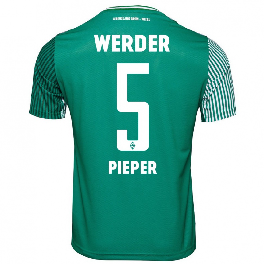 Kinder Fußball Amos Pieper #5 Grün Heimtrikot Trikot 2023/24 T-Shirt Luxemburg