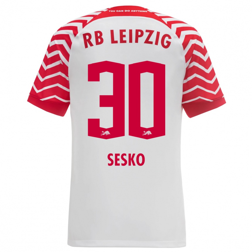 Kinder Fußball Benjamin Sesko #30 Weiß Heimtrikot Trikot 2023/24 T-Shirt Luxemburg