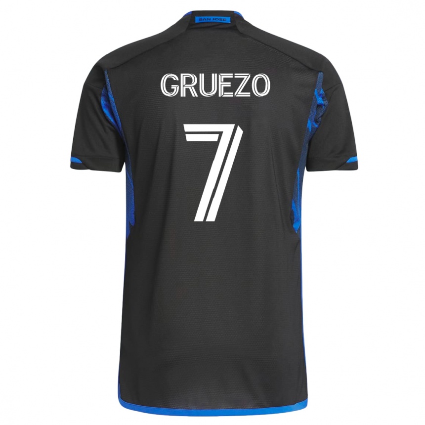 Kinder Fußball Carlos Gruezo #7 Blau Schwarz Heimtrikot Trikot 2023/24 T-Shirt Luxemburg