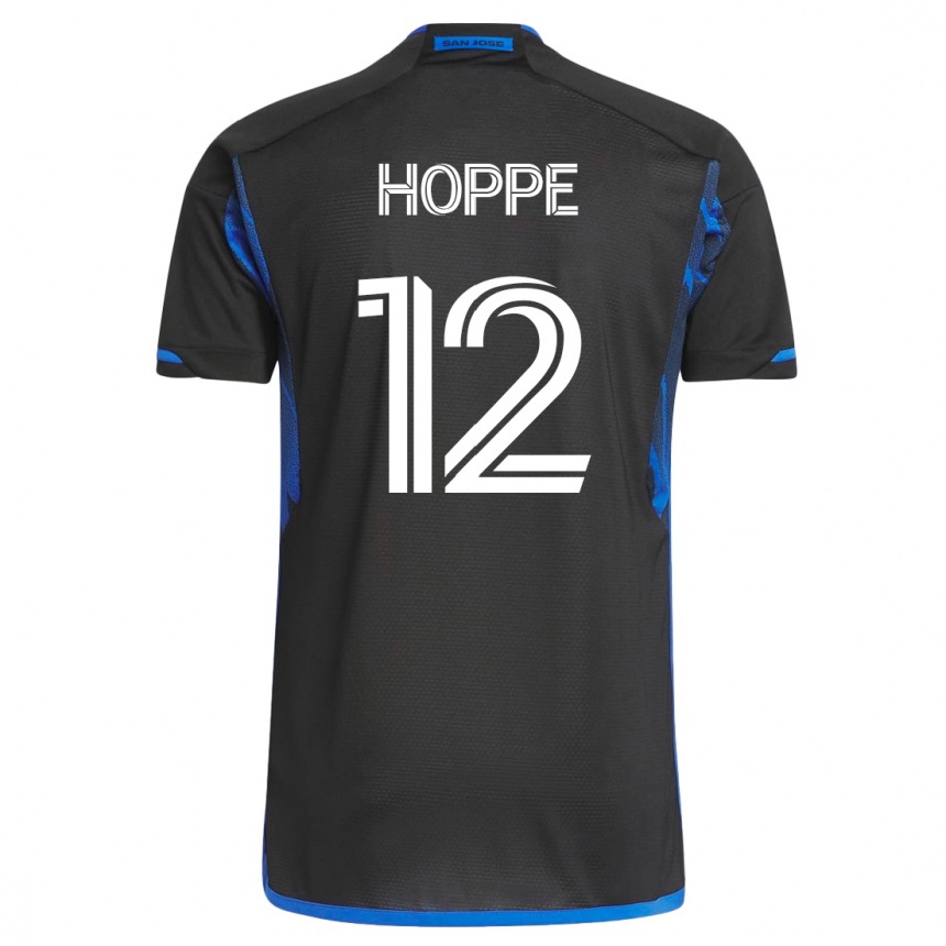 Kinder Fußball Matthew Hoppe #12 Blau Schwarz Heimtrikot Trikot 2023/24 T-Shirt Luxemburg