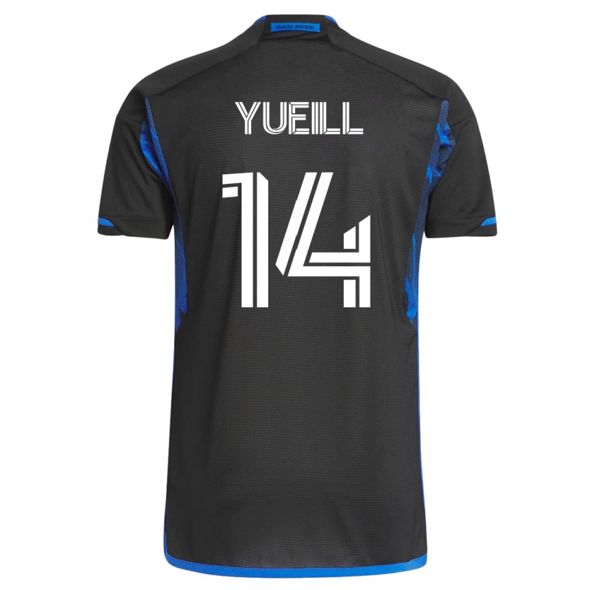 Kinder Fußball Jackson Yueill #14 Blau Schwarz Heimtrikot Trikot 2023/24 T-Shirt Luxemburg