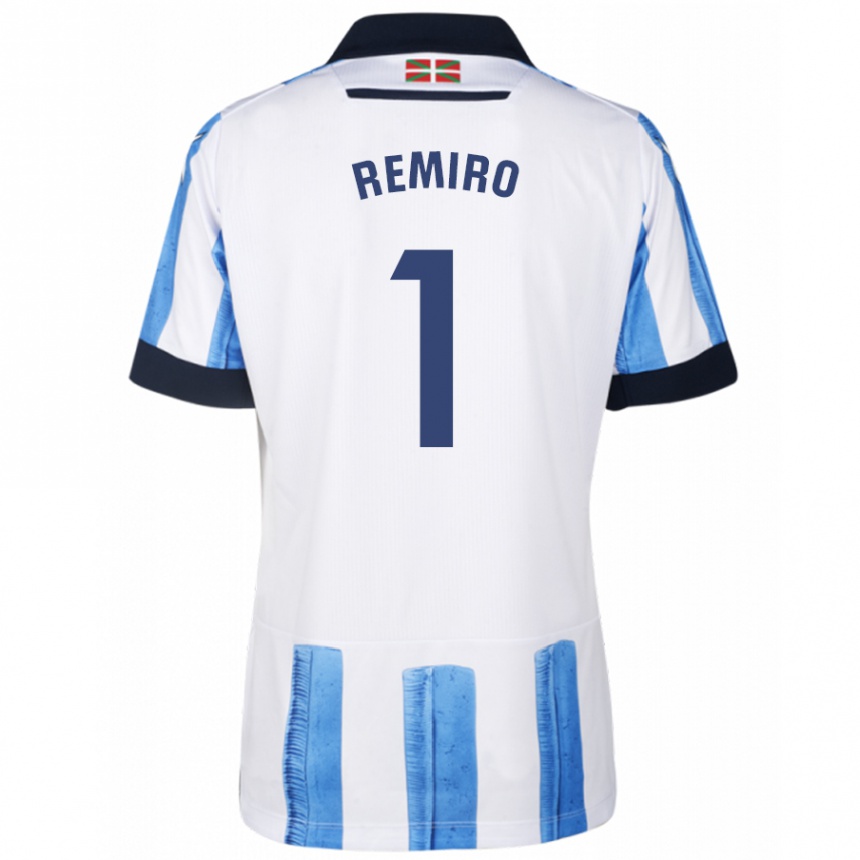 Kinder Fußball Álex Remiro #1 Blau Weiss Heimtrikot Trikot 2023/24 T-Shirt Luxemburg