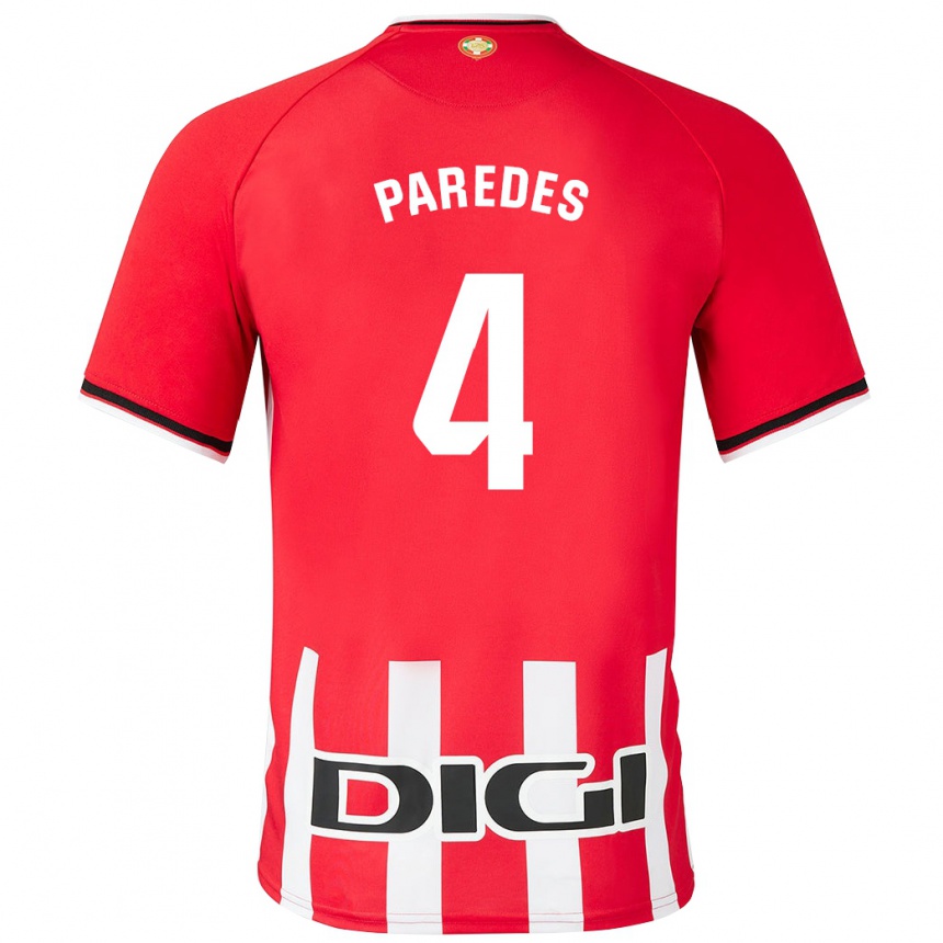 Kinder Fußball Aitor Paredes #4 Rot Heimtrikot Trikot 2023/24 T-Shirt Luxemburg