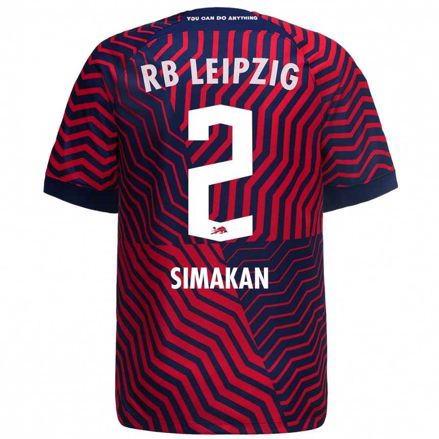 Kinder Fußball Mohamed Simakan #2 Blau Rot Auswärtstrikot Trikot 2023/24 T-Shirt Luxemburg