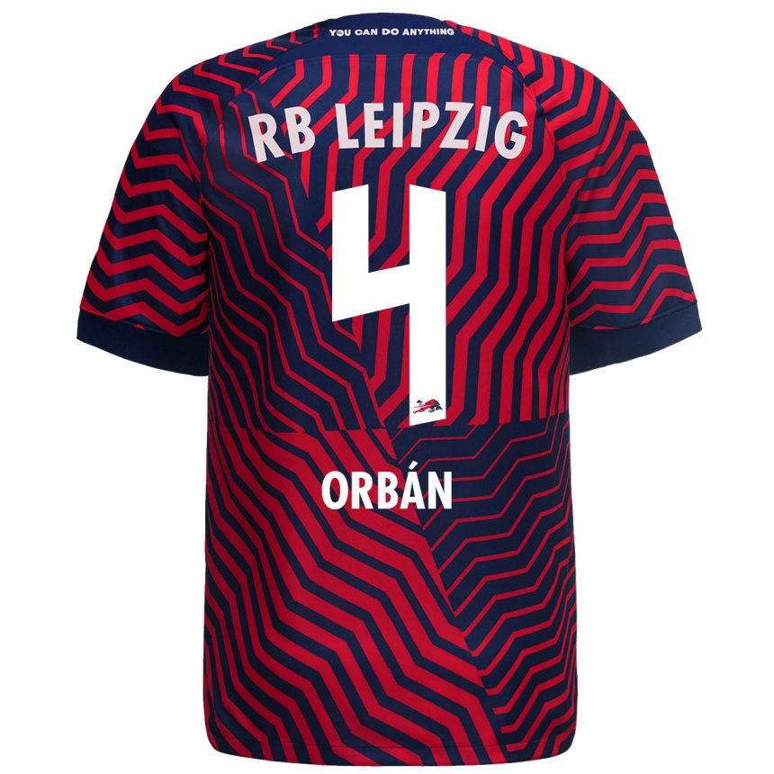 Kinder Fußball Willi Orbán #4 Blau Rot Auswärtstrikot Trikot 2023/24 T-Shirt Luxemburg