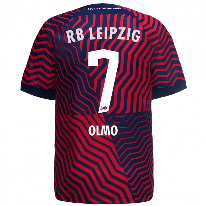 Kinder Fußball Dani Olmo #7 Blau Rot Auswärtstrikot Trikot 2023/24 T-Shirt Luxemburg