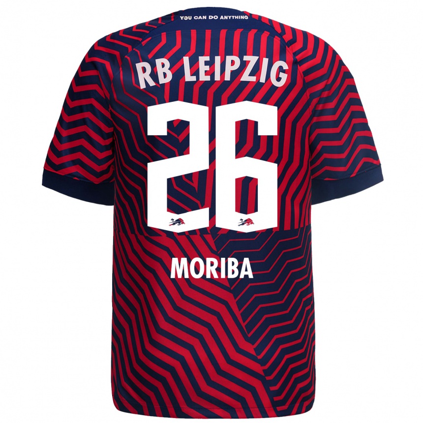 Kinder Fußball Ilaix Moriba #26 Blau Rot Auswärtstrikot Trikot 2023/24 T-Shirt Luxemburg