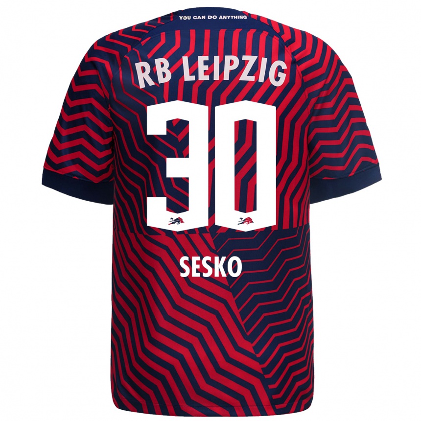 Kinder Fußball Benjamin Sesko #30 Blau Rot Auswärtstrikot Trikot 2023/24 T-Shirt Luxemburg