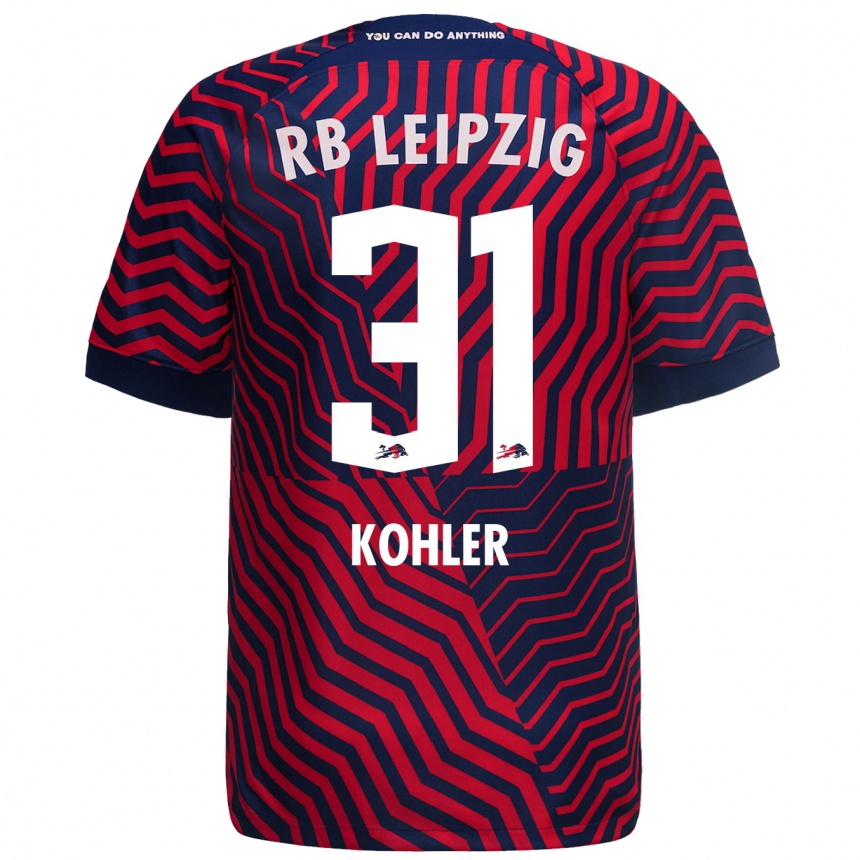 Kinder Fußball Tim Köhler #31 Blau Rot Auswärtstrikot Trikot 2023/24 T-Shirt Luxemburg