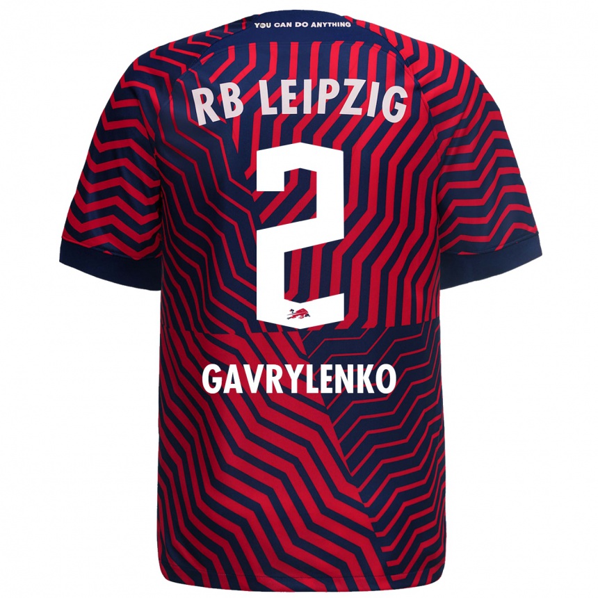 Kinder Fußball Oleksandr Gavrylenko #2 Blau Rot Auswärtstrikot Trikot 2023/24 T-Shirt Luxemburg