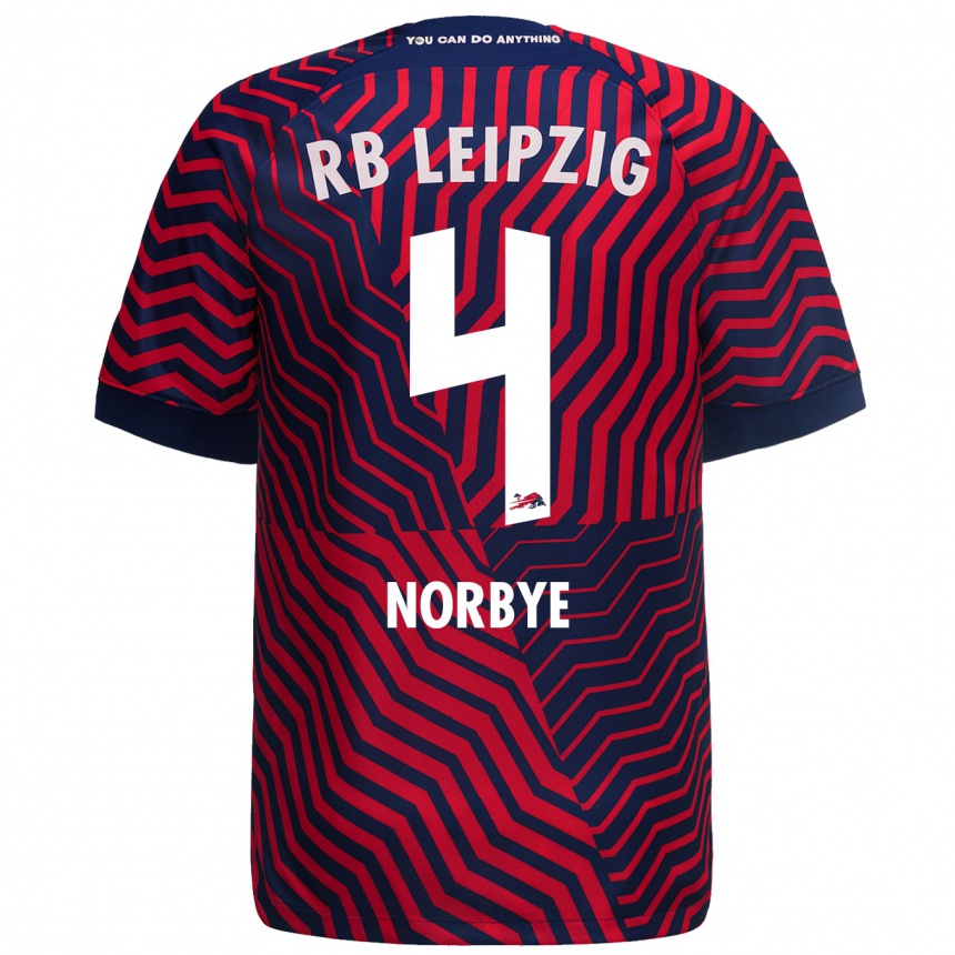 Kinder Fußball Jonathan Norbye #4 Blau Rot Auswärtstrikot Trikot 2023/24 T-Shirt Luxemburg