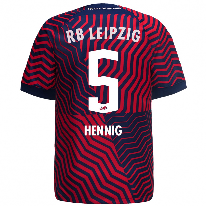 Kinder Fußball Lenny Hennig #5 Blau Rot Auswärtstrikot Trikot 2023/24 T-Shirt Luxemburg