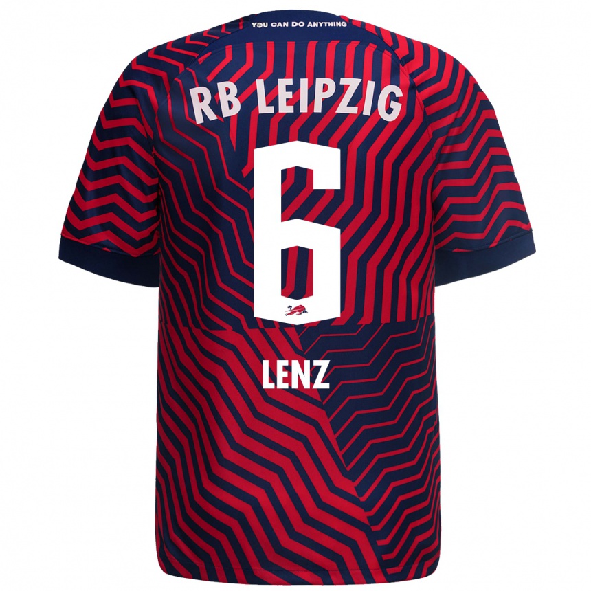 Kinder Fußball Elias Lenz #6 Blau Rot Auswärtstrikot Trikot 2023/24 T-Shirt Luxemburg