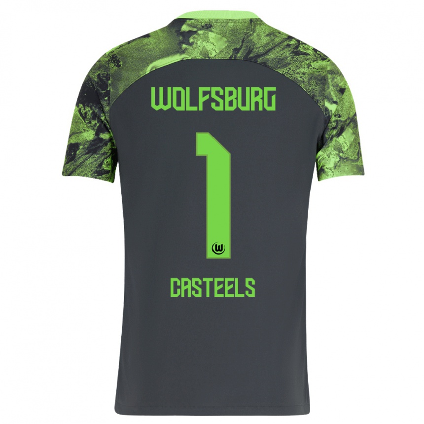 Kinder Fußball Koen Casteels #1 Dunkelgrau Auswärtstrikot Trikot 2023/24 T-Shirt Luxemburg