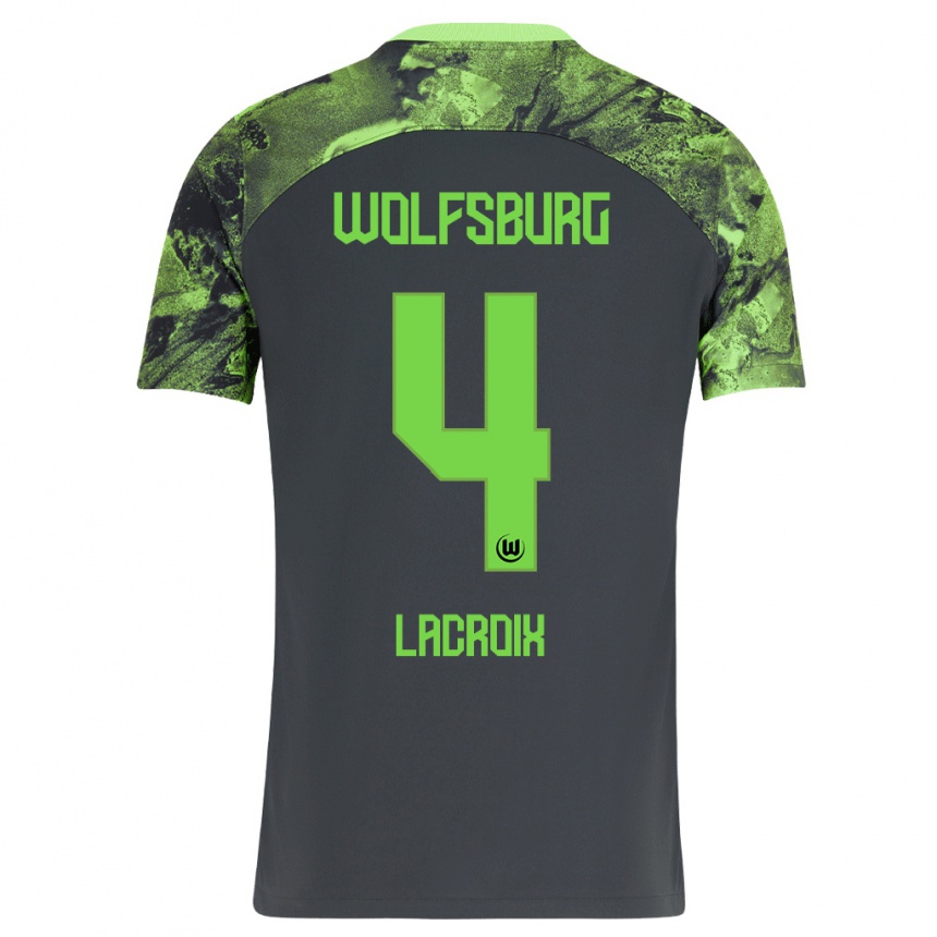 Kinder Fußball Maxence Lacroix #4 Dunkelgrau Auswärtstrikot Trikot 2023/24 T-Shirt Luxemburg