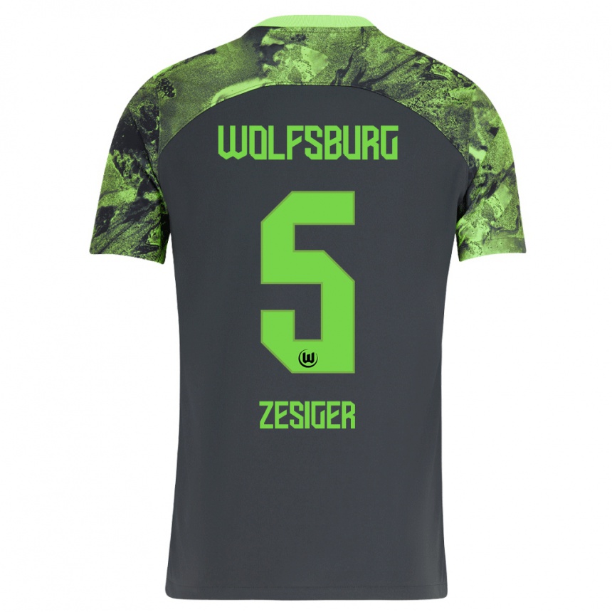 Kinder Fußball Cédric Zesiger #5 Dunkelgrau Auswärtstrikot Trikot 2023/24 T-Shirt Luxemburg