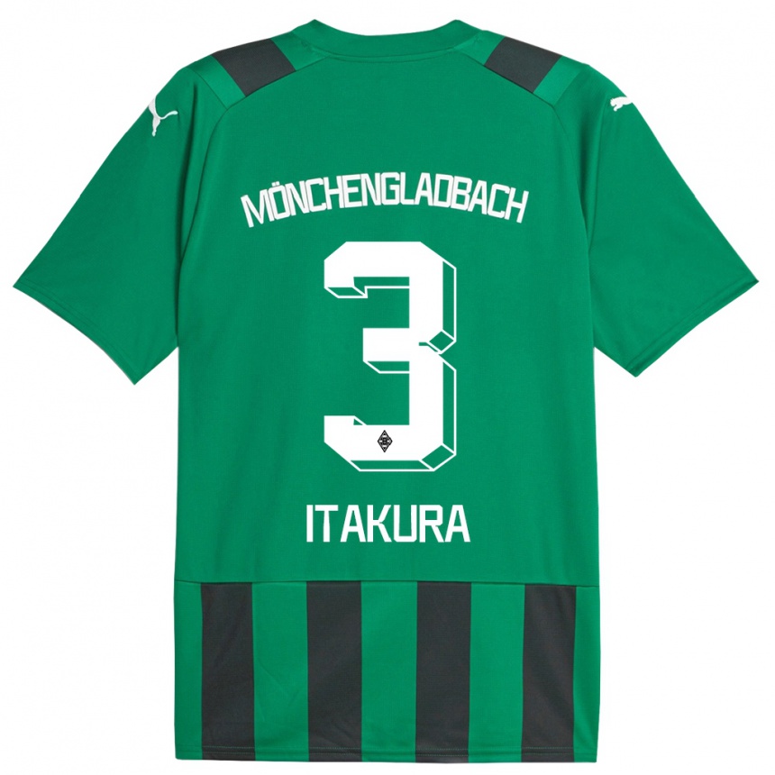 Kinder Fußball Ko Itakura #3 Schwarz Grün Auswärtstrikot Trikot 2023/24 T-Shirt Luxemburg
