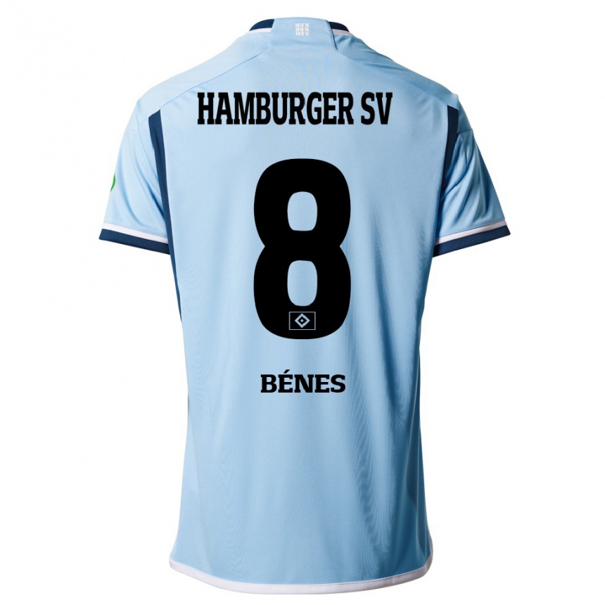 Kinder Fußball László Bénes #8 Blau Auswärtstrikot Trikot 2023/24 T-Shirt Luxemburg