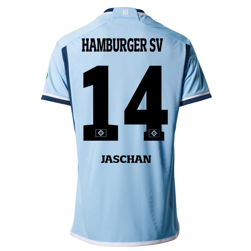 Kinder Fußball Endrik Jaschan #14 Blau Auswärtstrikot Trikot 2023/24 T-Shirt Luxemburg