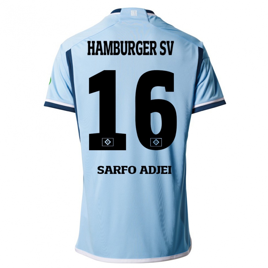 Kinder Fußball Maximilian Sarfo-Adjei #16 Blau Auswärtstrikot Trikot 2023/24 T-Shirt Luxemburg