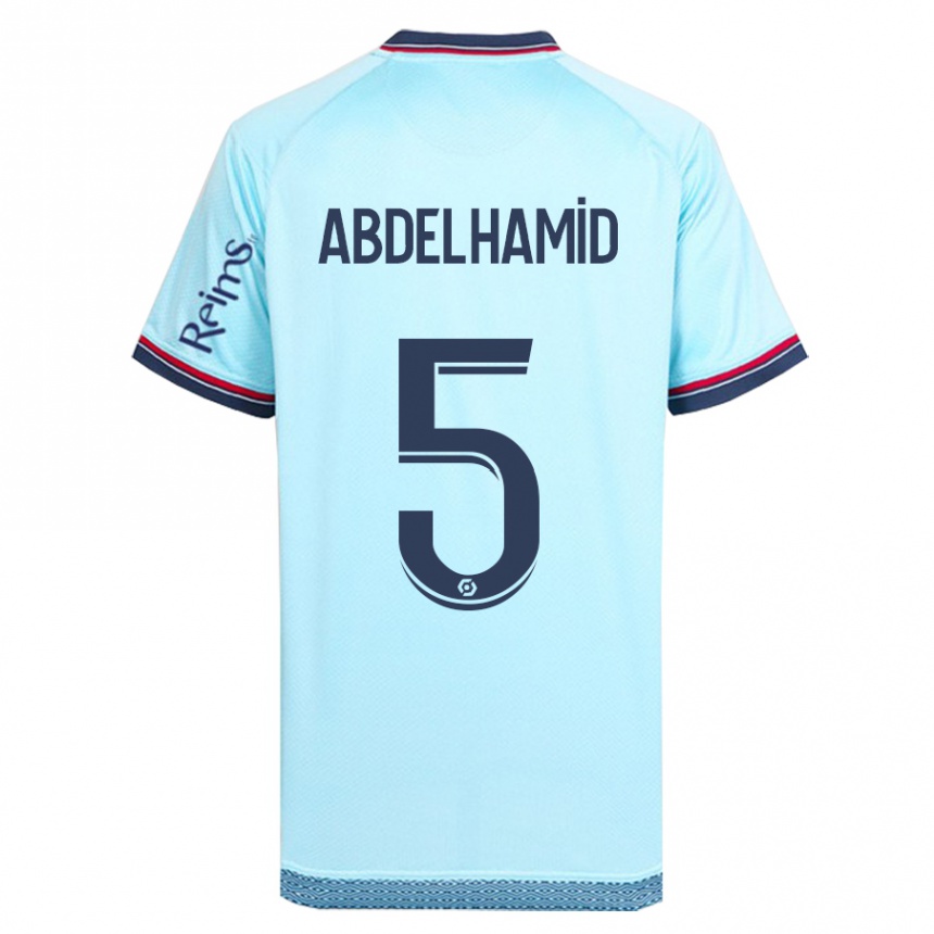 Kinder Fußball Yunis Abdelhamid #5 Himmelblau Auswärtstrikot Trikot 2023/24 T-Shirt Luxemburg
