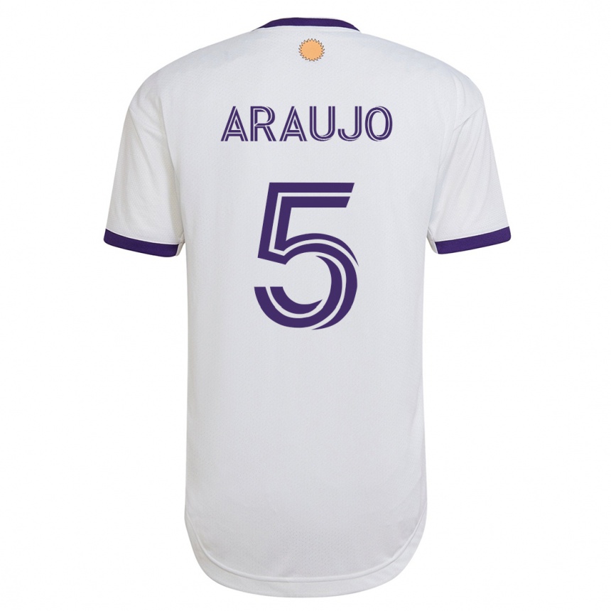 Kinder Fußball César Araújo #5 Weiß Auswärtstrikot Trikot 2023/24 T-Shirt Luxemburg